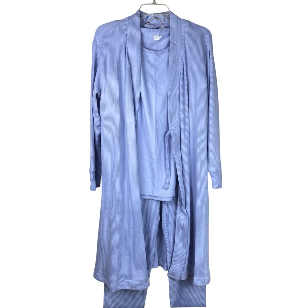 Lands' End Women's cozy 3 piece Soft Blue Robe Set M